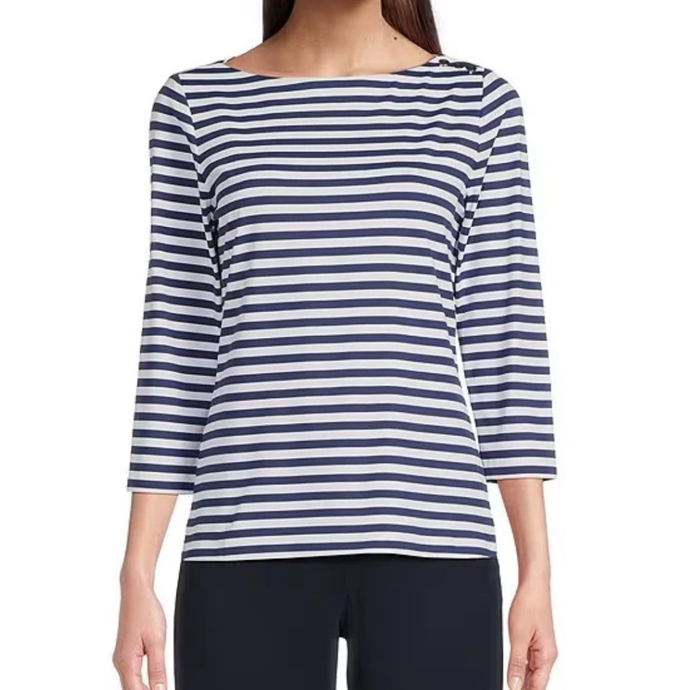 J. McLaughlin Wavesong Striped Button Accent Top Large - Picture 2 of 7